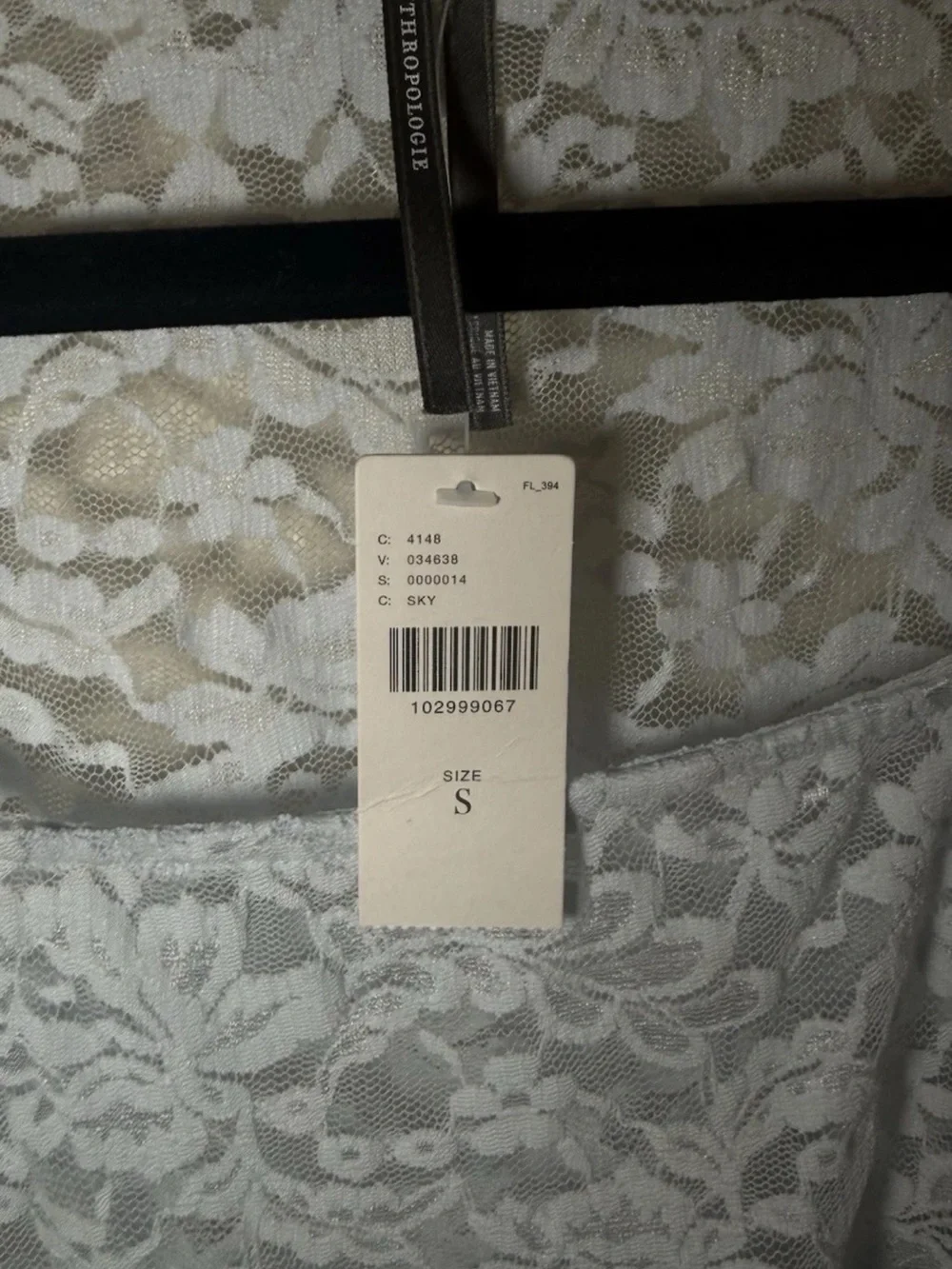 By Anthropologie Puff Sleeve Sheer Lace Top Light Blue NWT Size Small